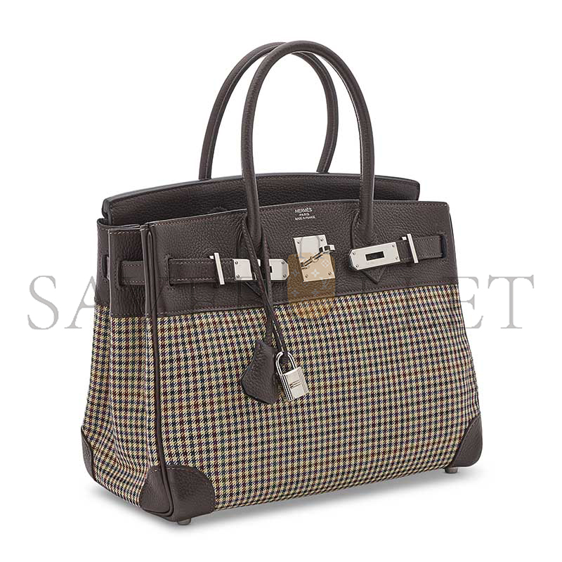 HERMÈS MASTER BIRKIN 30 TOGO AND PLAID WOOL PALLADIUM HARDWARE (30*23*15cm)
